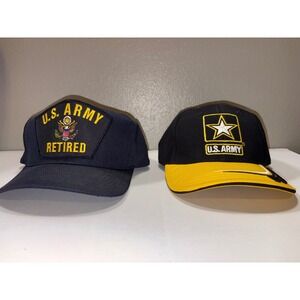 2 US Army Hats Retired Snapback and Modern Star Logo Strapback Made in USA